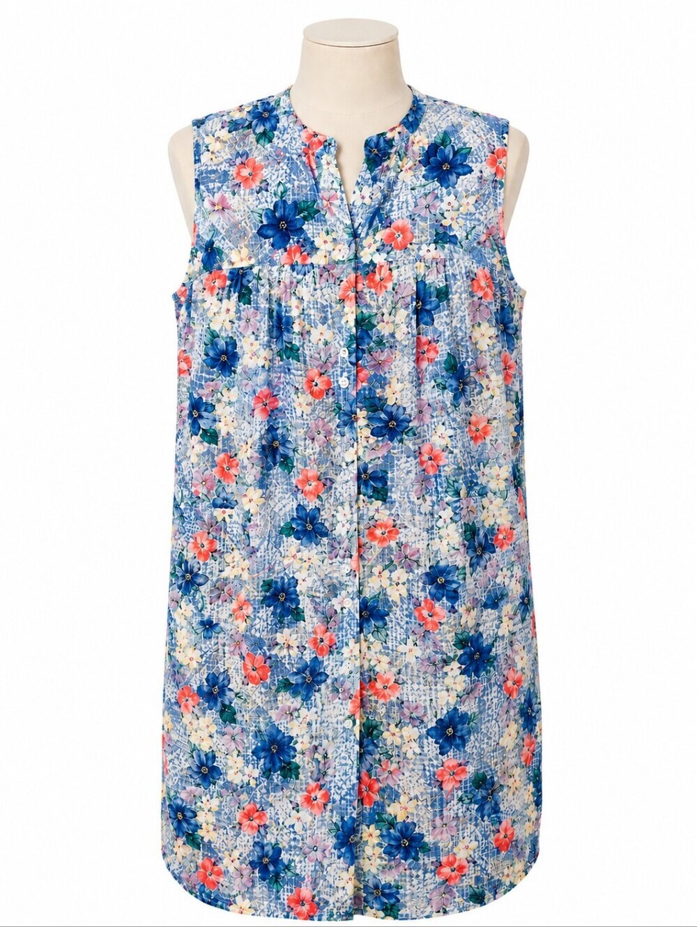 Secret Treasures Floral Seersucker Sleeveless Snap Front House Dress Pajamas M